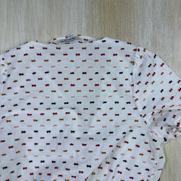 Madewell Ivory Clipdot Ruffle Hem Side Tie Wrap Textured Short Sleeve Top Small - Picture 8 of 12